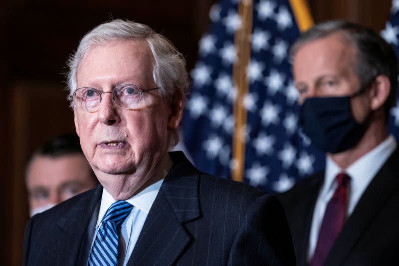 U.S. Senate Majority Leader Mitch McConnell speaks during a news conference after the Republicans' weekly senate luncheon at the U.S. Capitol in Washington