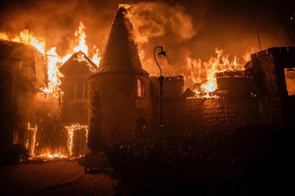 The Chateau Boswell winery goes up in flames as the Glass Fire burns near St. Helena in the Napa Valley in 2020.