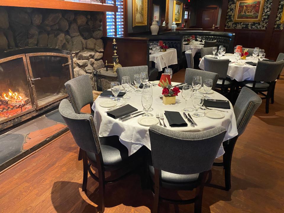 Cozy up for brunch or dinner at Coach Grill in Wayland. Authentic stone hearth fireplaces, located at each end of the dining room, are the perfect backdrop for a comforting meal on a cold winter day. Classic dishes like baked onion soup and beef Wellington are always fireside favorites.