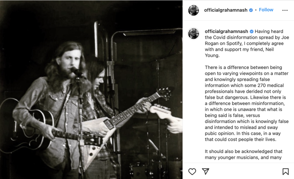 Graham Nash speaks out. (Photo: Instagram)