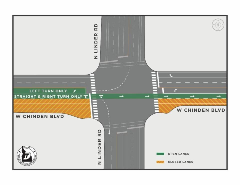 An illustration of the eastbound lane closures that will begin on April 22, 2021.