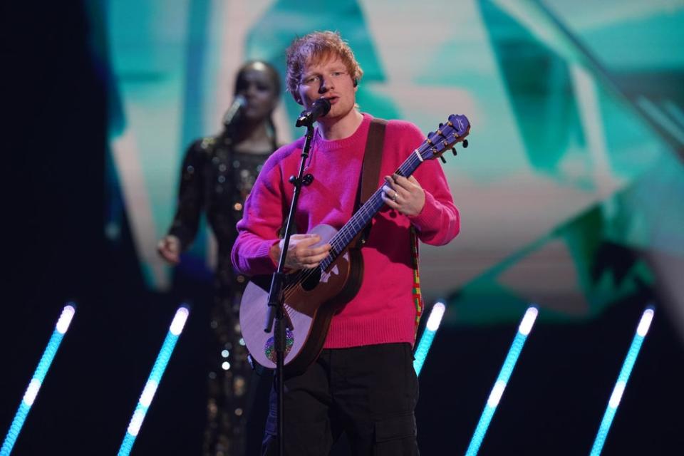Ed Sheeran performs during the 2021 MTV Europe Music Awards (EMAs) at the Papp Laszlo Budapest Sportarena, in Budapest, Hungary (Ian West/PA) (PA Wire)