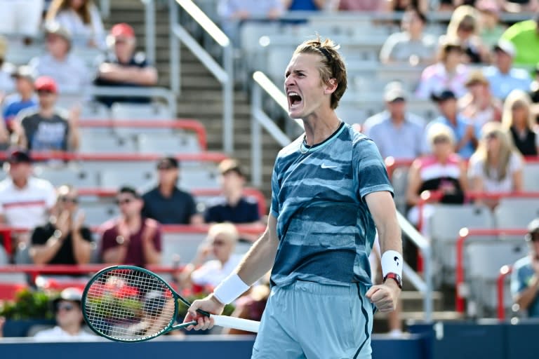 American Sebastian Korda celebrates a 7-6, 1-6, 6-4 quarter-final victory over German Alexander Zverev at the ATP Montreal Masters (Minas Panagiotakis)