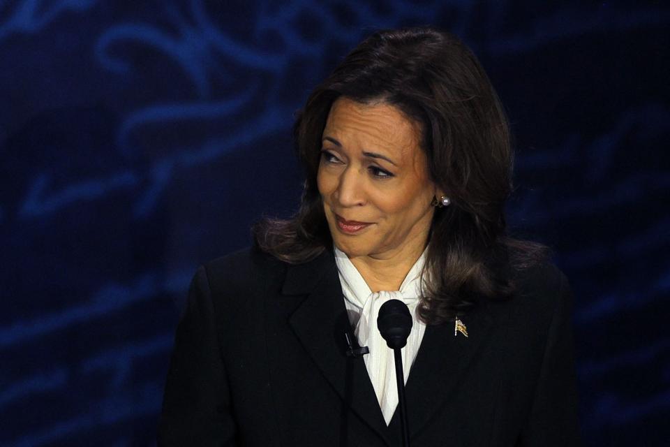 Vice President Kamala Harris listens during a presidential debate against former President Donald Trump in Philadelphia on Sept. 10, 2024.