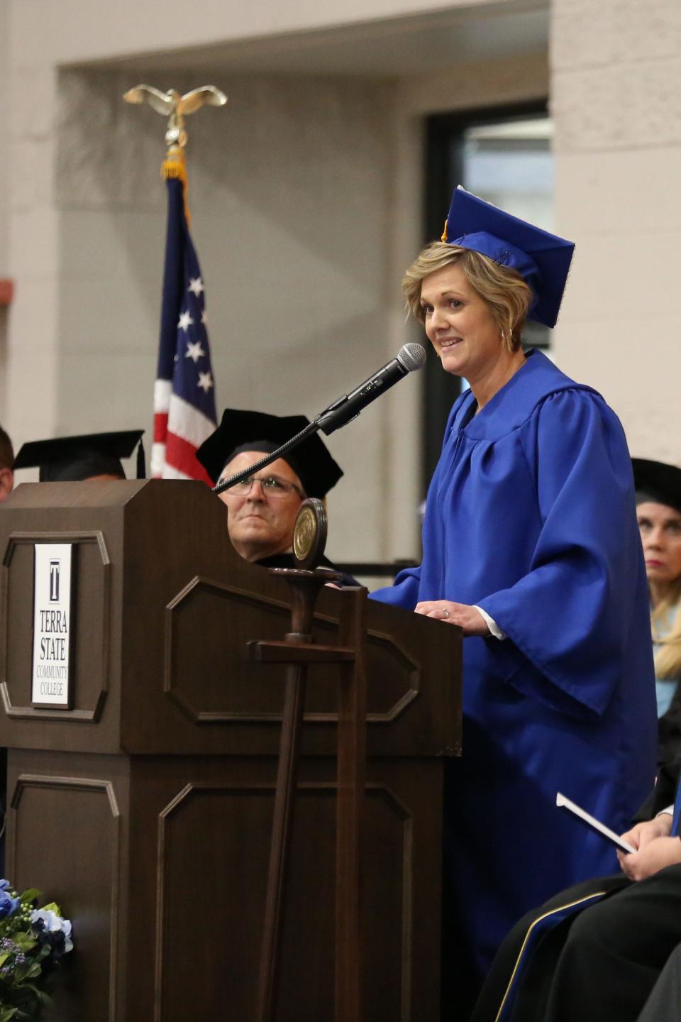 Brittany Goeller gave the student address at the 55th Commencement of Terra State Community College on May 10.