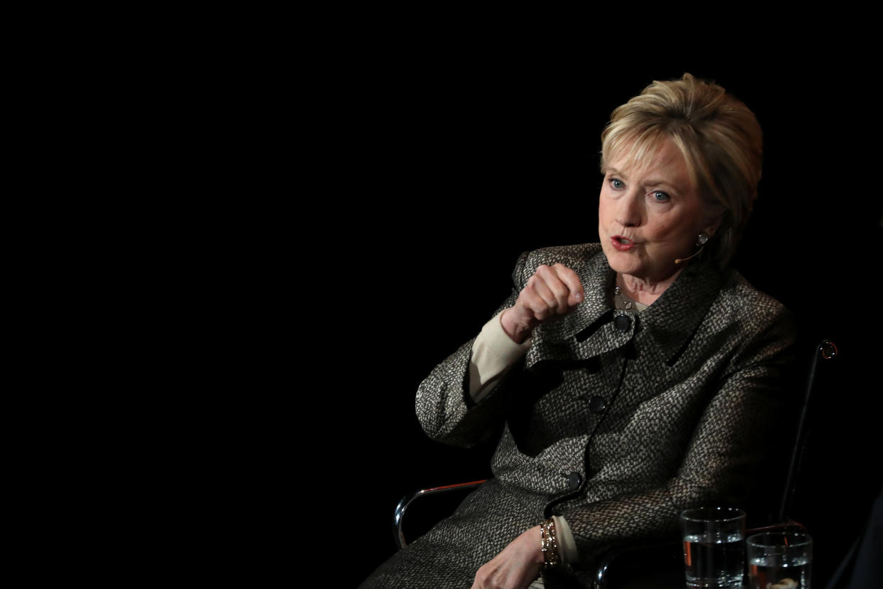 Former Secretary of State Hillary Clinton appears onstage at the Women in the World Summit in New York, April 6, 2017. (Photo: Shannon Stapleton / Reuters)