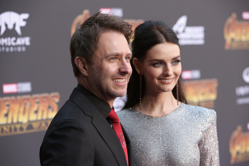 Chris Hardwick and Lydia Hearst at the premiere of <em>Avengers: Infinity War</em> on April 23, 2018. (Photo: Jesse Grant/Getty Images for Disney)