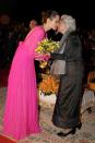 <p>Ange greets former Queen Monique<span class="redactor-invisible-space"> in Cambodia in this beautiful fuschia dress, during the premiere of Jolie's new film 'First They Killed My Father' at the Elephant Terrace inside the Angkor park<span class="redactor-invisible-space">. February 2017.</span></span></p>