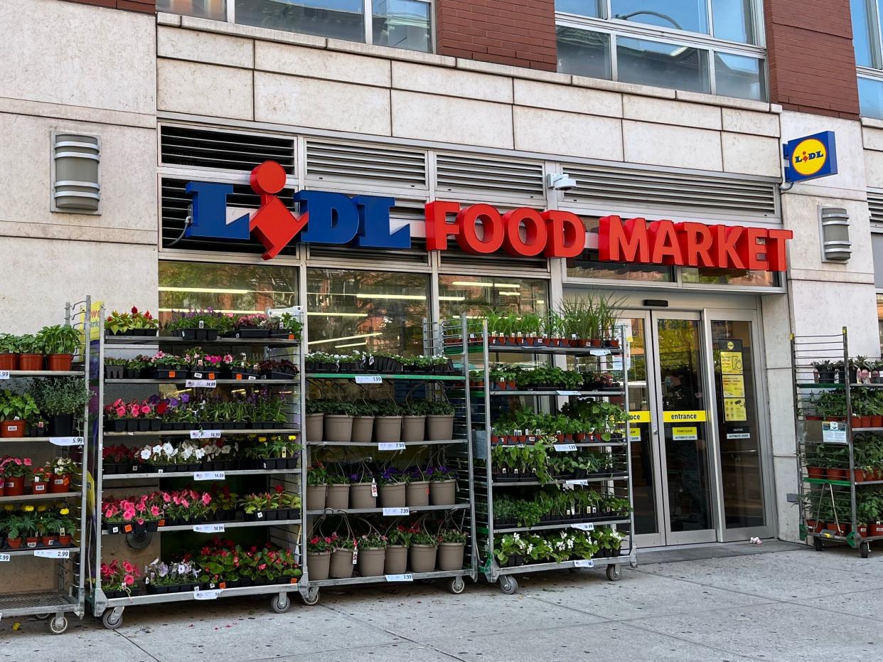 The exterior of a Lidl store in Harlem.