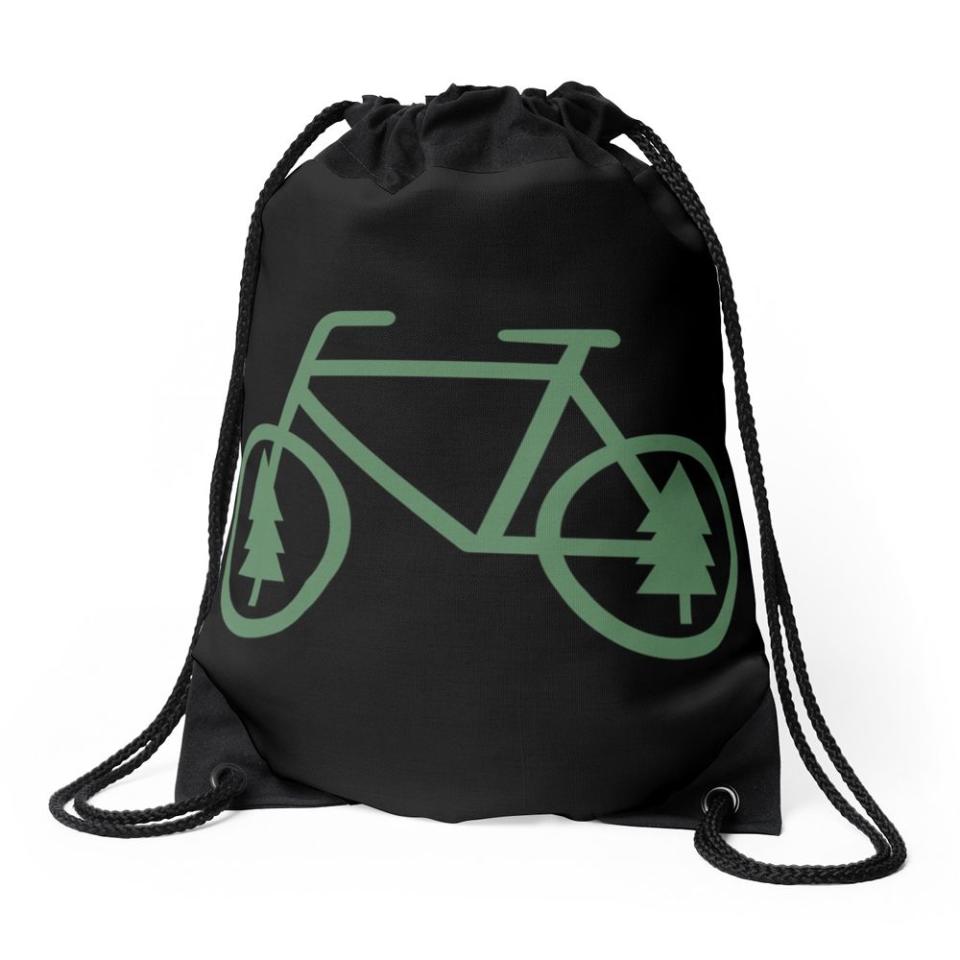Pacific Northwest Bike Pine Tree Drawstring Bag
