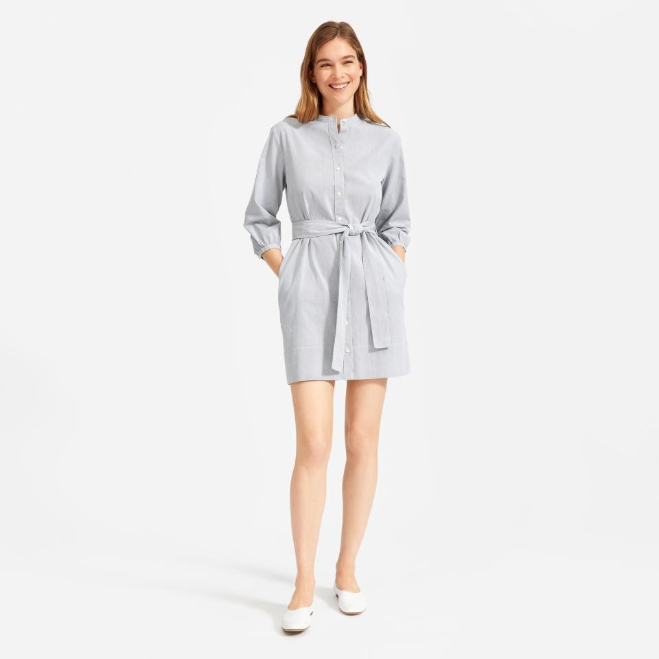 The Cotton Weave Collarless Shirtdress 