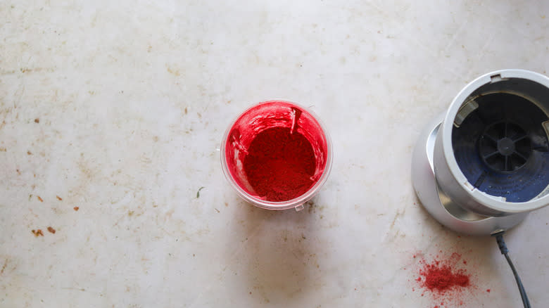 Blended jar of freeze-dried fruit