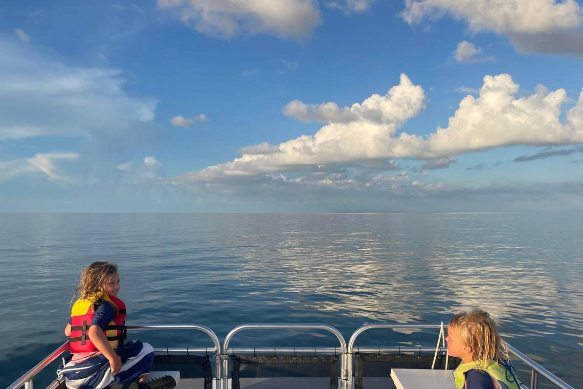 Piper Bruns, 7, and her sister Rylan Bruns, 5, enjoy a day on the water in the Lower Keys on June 29, 2022. About 30 minutes after this picture was taken, their mother, Lindsay Bruns, 35, was attacked by a shark.