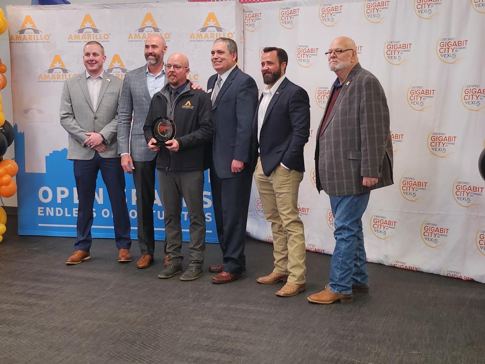 Vexus Fiber and City of Amarillo officials celebrate the naming of Amarillo as a certified Gigabit City Tuesday morning at official announcement held at Innovation Outpost.