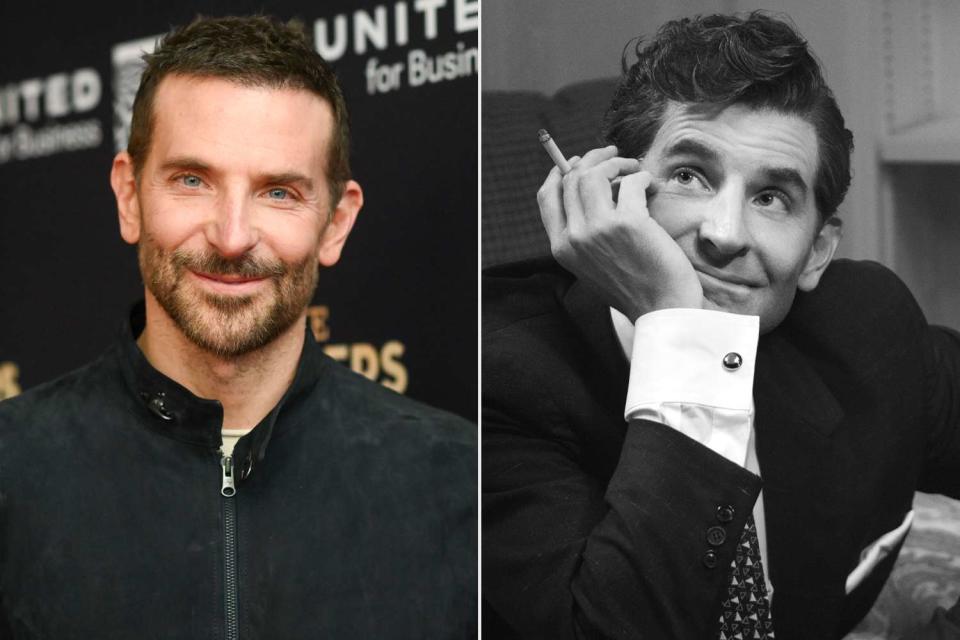 <p>Gilbert Flores/Deadline via Getty; Jason McDonald/Netflix</p> Bradley Cooper and Bradley Cooper as Leonard Bernstein in 