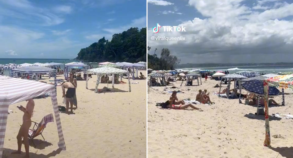 Videos on TikTok show Queenland beaches covered in cabanas.