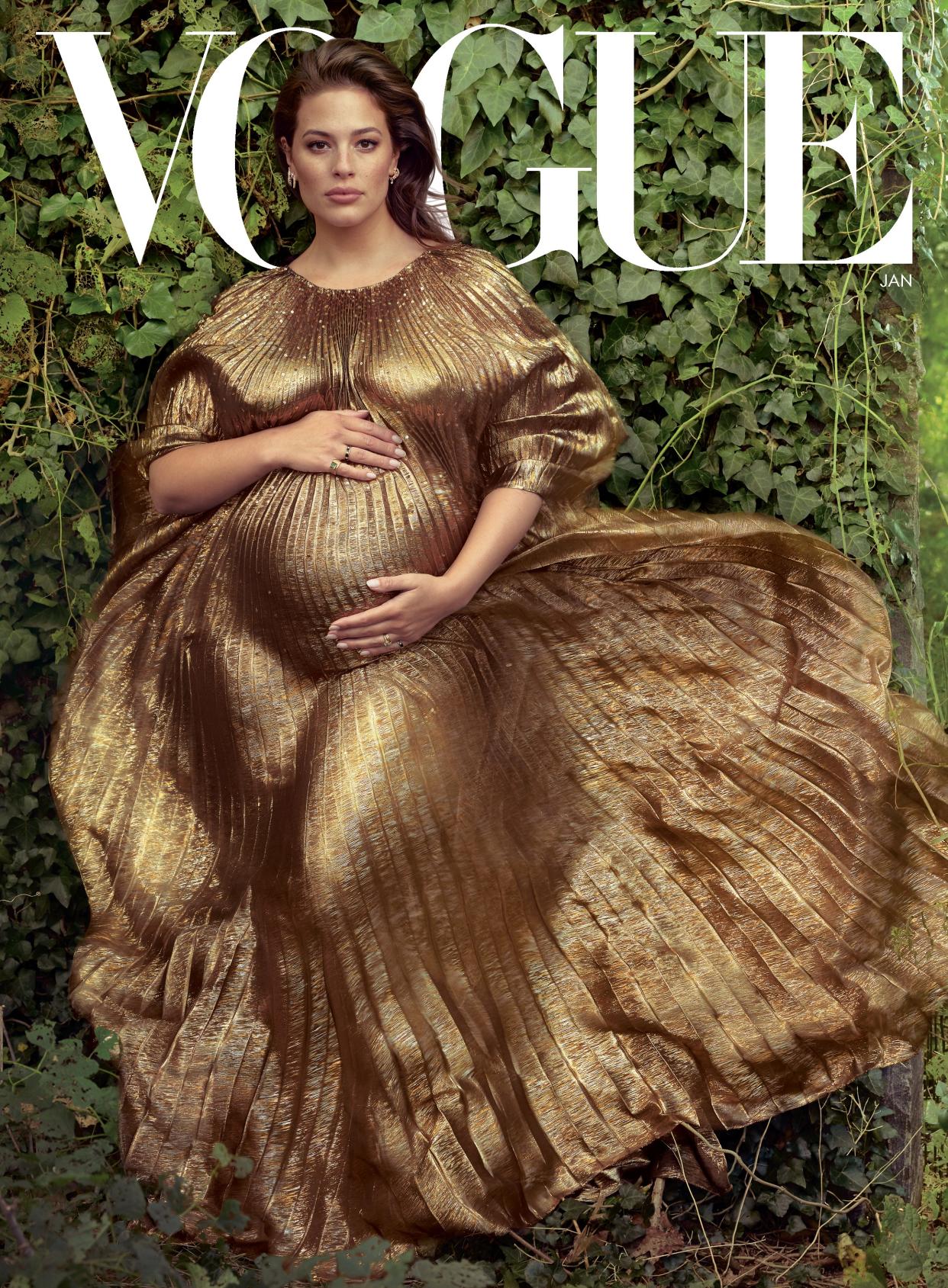 This month, Vogue celebrates four fearless creative forces, role models, and mothers with a quartet of covers.  
Ashley Graham
Oscar de la Renta caftan. Azlee black enamel rings. Irene Neuwirth tourmaline ring. Maria Tash earrings. Hair, Sally Hershberger; makeup, Hannah Murray. Set design, Mary Howard Studio. Fashion Editor: Tonne Goodman