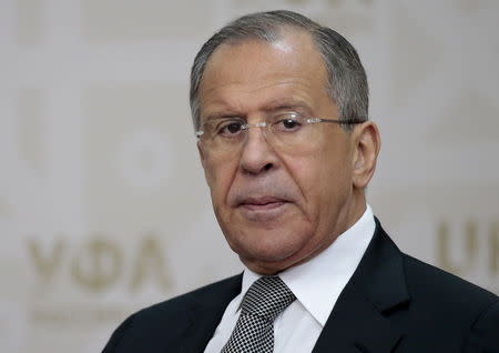 Russian Foreign Minister Sergey Lavrov looks on as he attends a meeting of Uzbekistan's President Islam Karimov and Russian counterpart Vladimir Putin in Ufa, Russia, July 10, 2015. REUTERS/Ivan Sekretarev/Pool