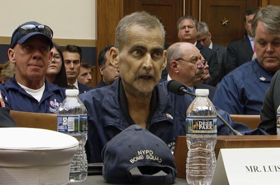 Retired New York police detective and 9/11 responder Luis Alvarez testifies during a&nbsp;House Judiciary Committee hearing as it considers permanent authorization of the Victim Compensation Fund. (Photo: ASSOCIATED PRESS)