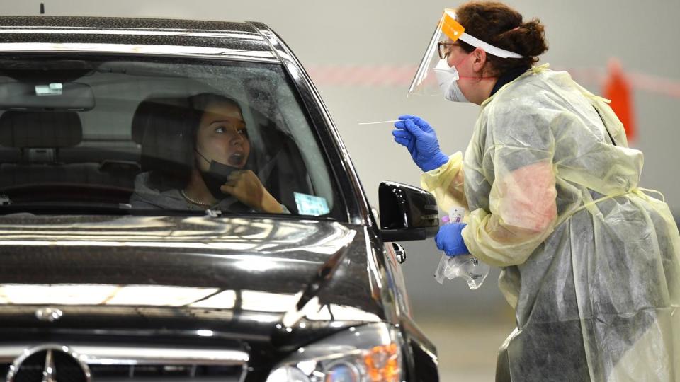 Citizens at a COVID-19 testing centre in Melbourne