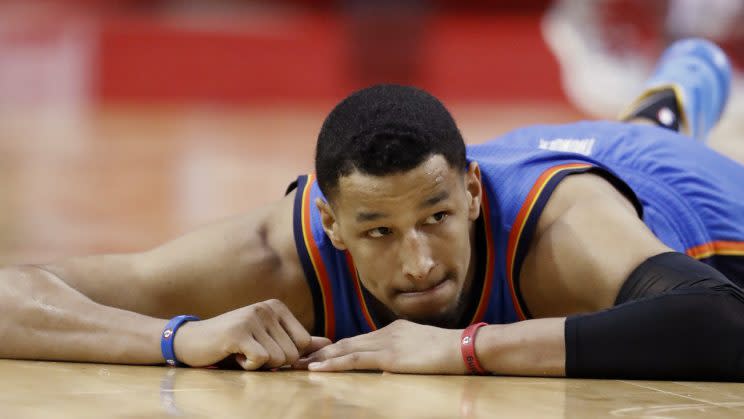 Thunder wing Andre Roberson takes a break. (AP)