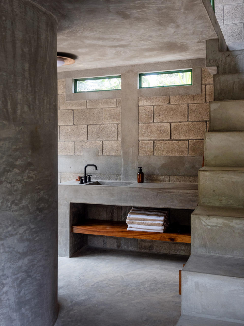 Concrete stairs and bathroom