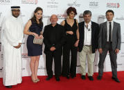 ABU DHABI, UNITED ARAB EMIRATES - OCTOBER 15: (L-R) Ali Al-Jabri, actress Nour Mziou, producer Abdelaziz Ben Mlouka, actress Souhir Ben Amara, director Nouri Bouzid and actor Bahram Aloui attend the Premier of the film 'Hidden Beauties' on day five of the Abu Dhabi Film Festival 2012 at Emirates Palace on October 15, 2012 in Abu Dhabi, United Arab Emirates. (Photo by Chris Jackson/Getty Images for Jaeger-LeCoultre)