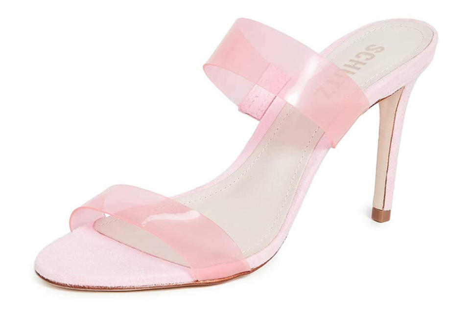 pvc heels, sandals, pink, schutz