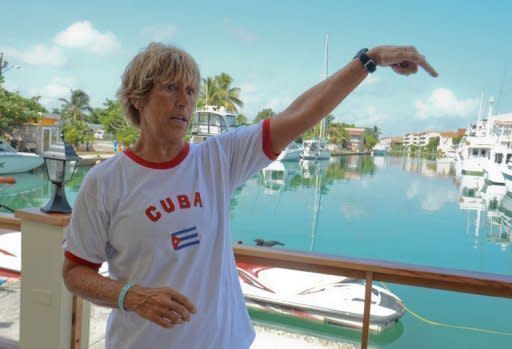 US long-distance swimmer Diana Nyad, pictured at the Ernest Hemmingway International Nautical Club in Havana on August 18. Nyad, who turns 63 on Wednesday, set an open sea record for both men and women by swimming from the Bahamas to the Florida Keys in 1979 -- a journey that is the same distance as the Cuba-Florida swim, but a feat she has described as far less dangerous