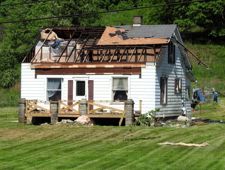 The Coshocton County Emergency Management Agency believes straight line winds cause tree and home damages to a small area off of Ohio 16, across from Cleveland Cliffs.