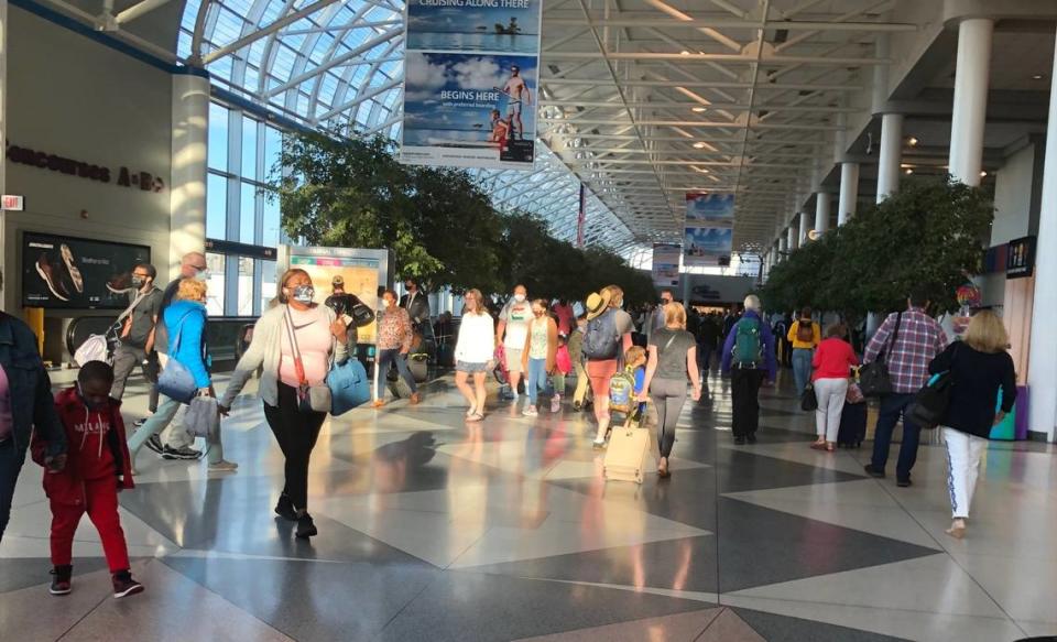 American Airlines, the Charlotte airport’s main carrier, is expecting nearly 300,000 customers to depart between Thursday and Monday over the Memorial Day holiday — nearly triple last year’s total. Seen here were crowds in mid-May.
