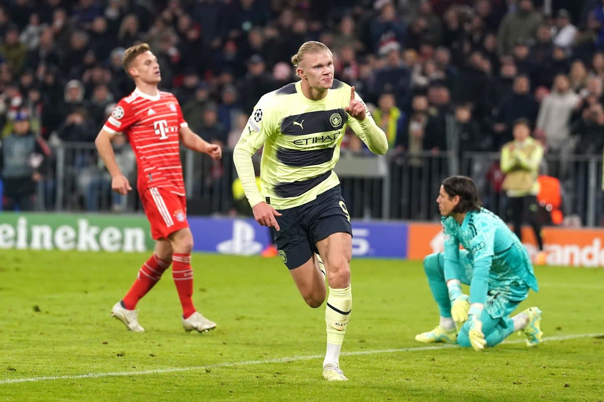 Erling Haaland celebrates his goal in Munich (Adam Davy/PA) (PA Wire)