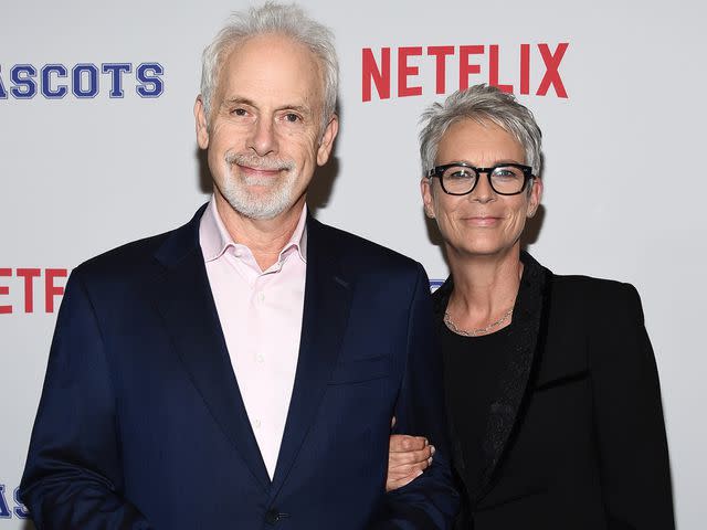 <p>Amanda Edwards/WireImage</p> Christopher Guest and Jamie Lee Curtis arrive at a screening of Netflix's "Mascots" in October 2016 in Los Angeles, California.