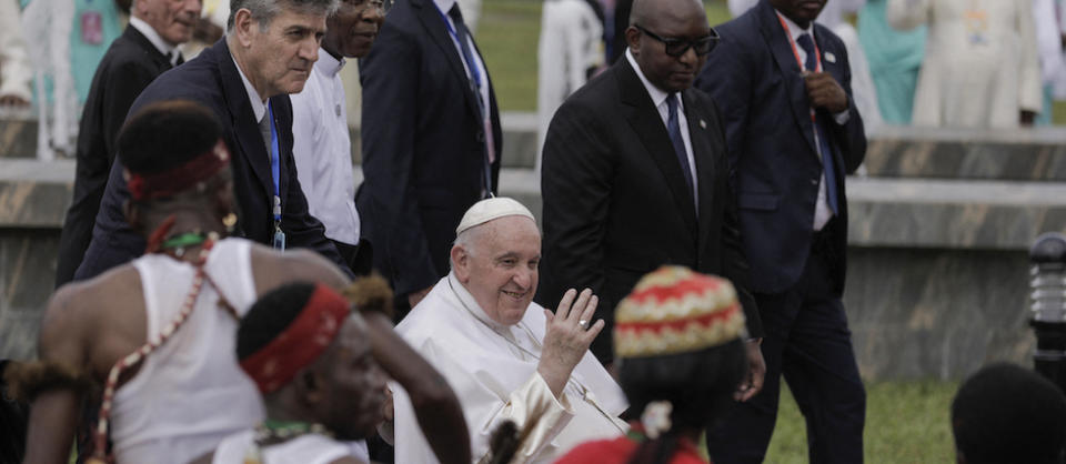 Le pape François a atterri, mardi 31 janvier en début d’après-midi, à l’aéroport de Kinshasa, en République démocratique du Congo.  - Credit:ALEXIS HUGUET / AFP
