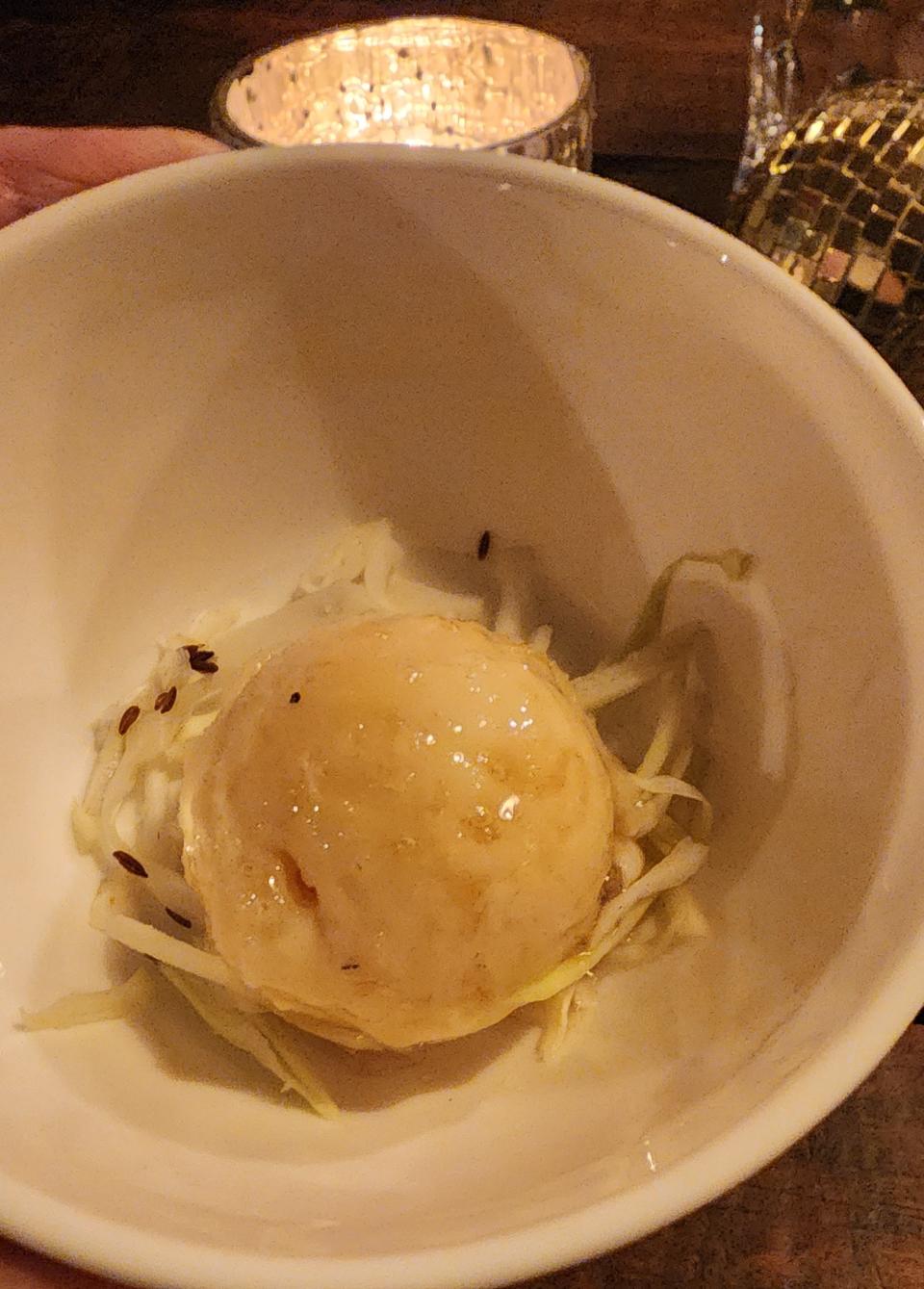 The intermezzo paired a homemade apple cider sorbet with caraway slaw and sprinkle of horseradish yogurt to further fire up taste buds.