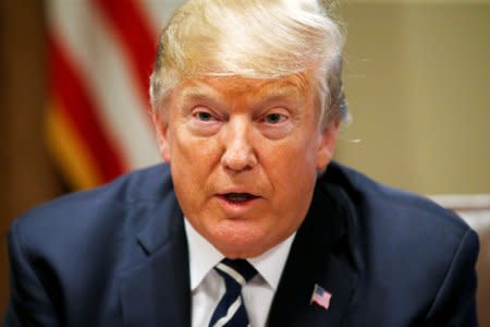 FILE PHOTO:  U.S. President Donald Trump speaks about his summit meeting with Russian President Vladimir Putin as he begins a meeting with members of the U.S. Congress at the White House in Washington, July 17, 2018.  REUTERS/Leah Millis/File Photo