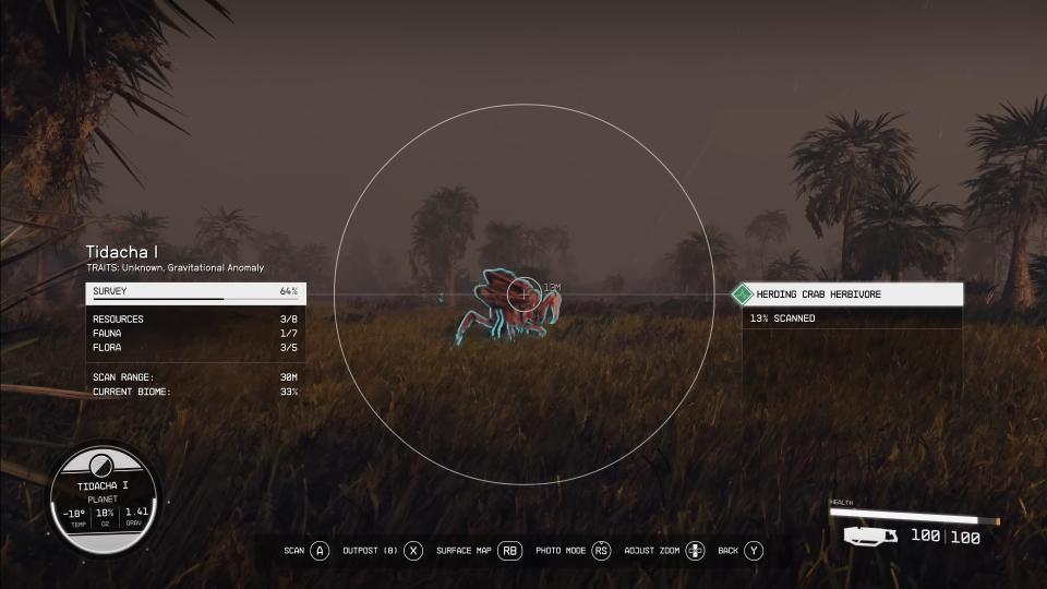 Gameplay of scanning alien lifeforms in Starfield