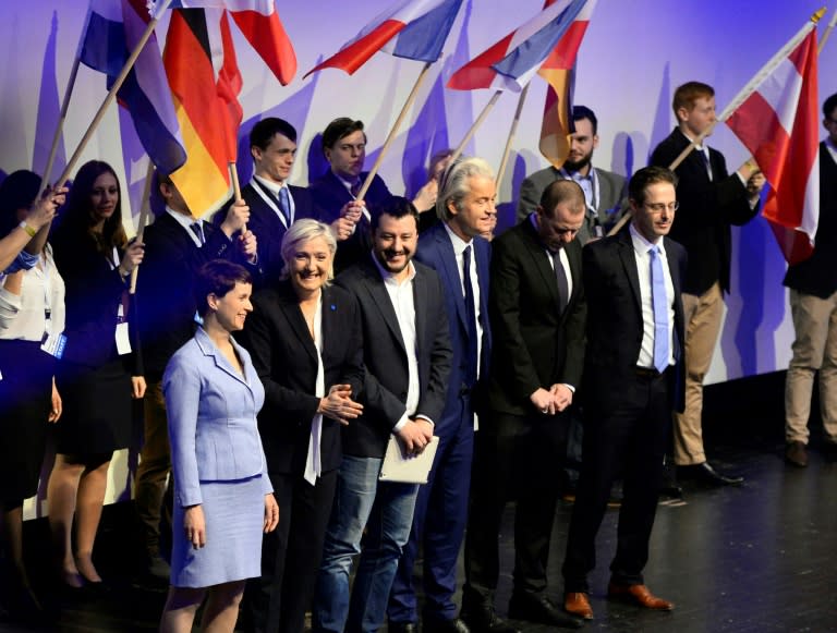 (L-R) Frauke Petry of the anti-immigration Alternative for Germany (AfD), French National Front (FN) leader Marine Le Pen, Matteo Salvini of Italy's Northern League and Geert Wilders of the Dutch Freedom Party in Koblenz, Germany on January 21, 2017