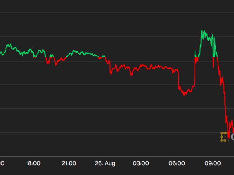 Bitcoin slumped to a low of $20,549 following Powell’s speech. (CoinDesk and Highcharts.com)