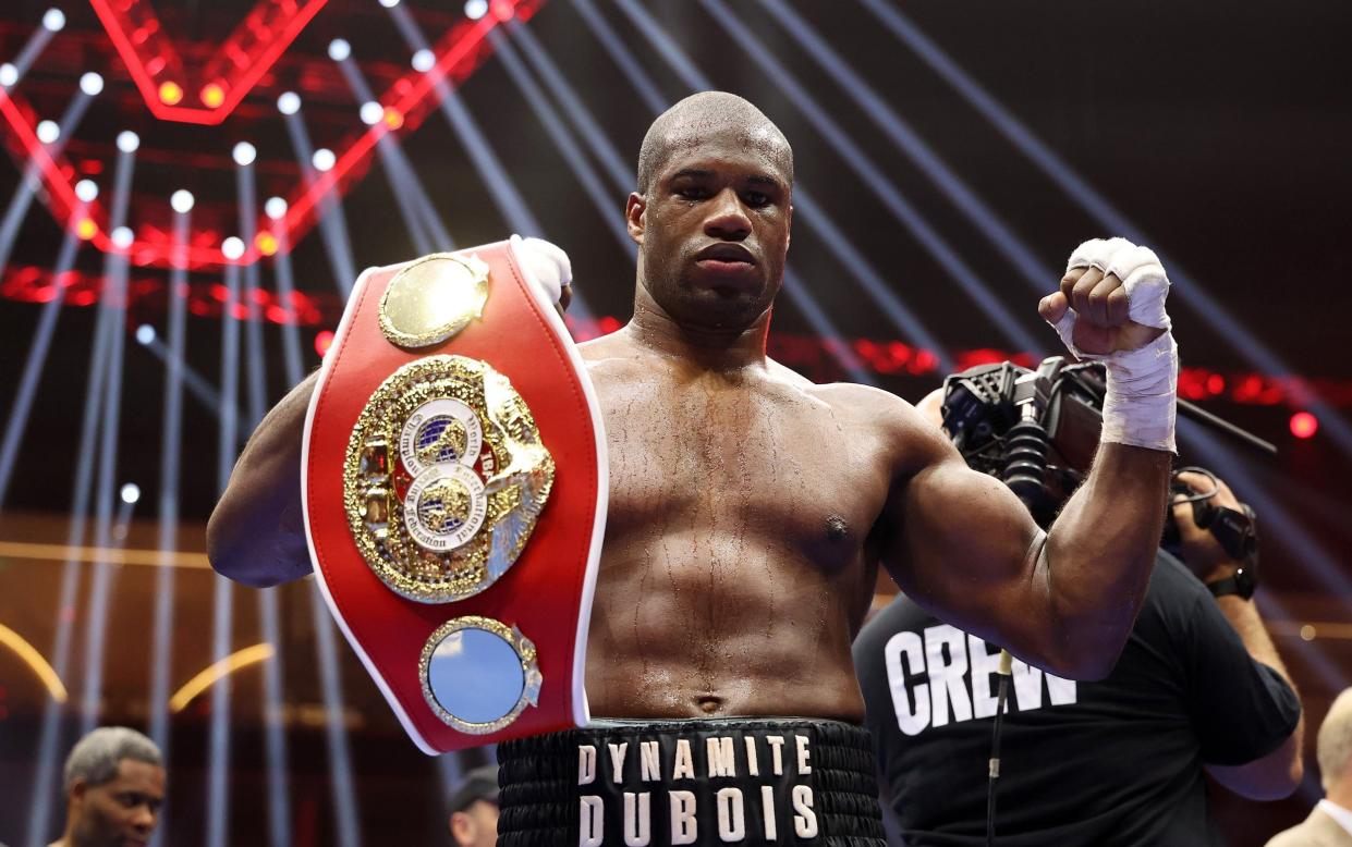 Daniel Dubois with the IBF world title belt after his victory over Filip Hrgovic