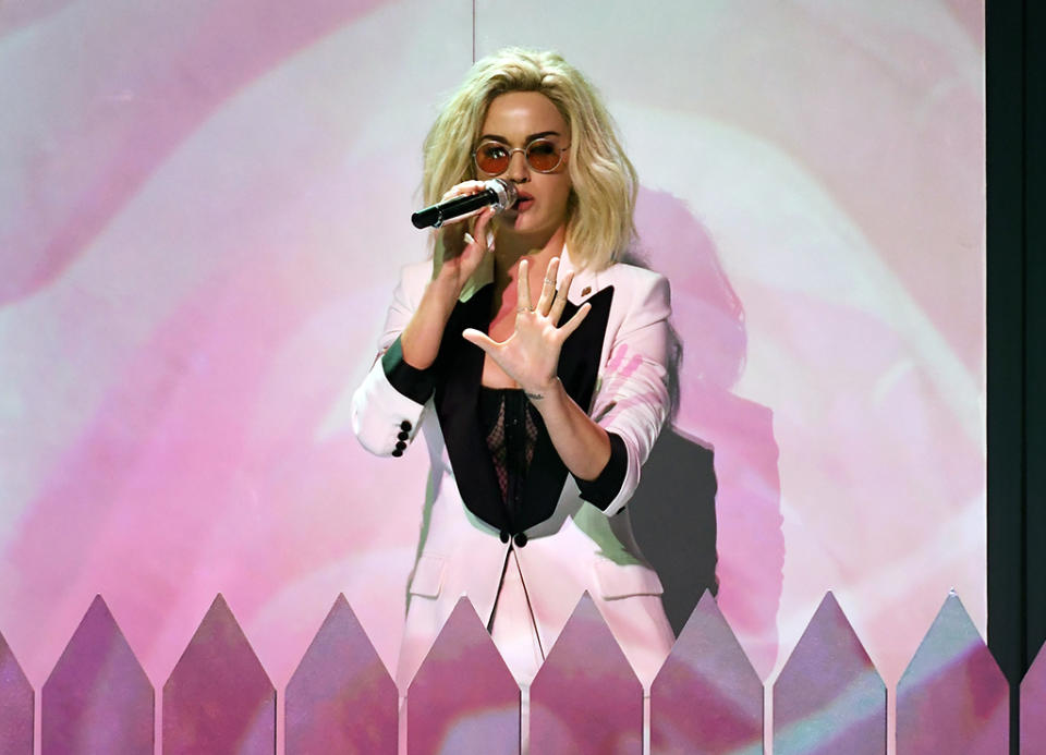 Katy Perry performs onstage during The 59th Grammy Awards