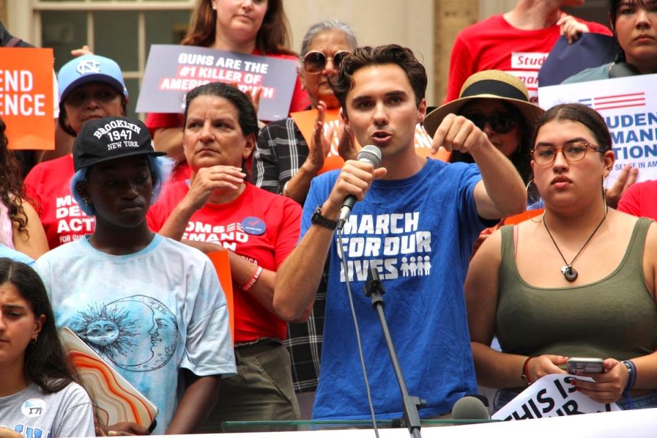 David Hogg speaks at a gun safety rally in North Carolina in 2023 (Copyright 2023 The Associated Press. All rights reserved)