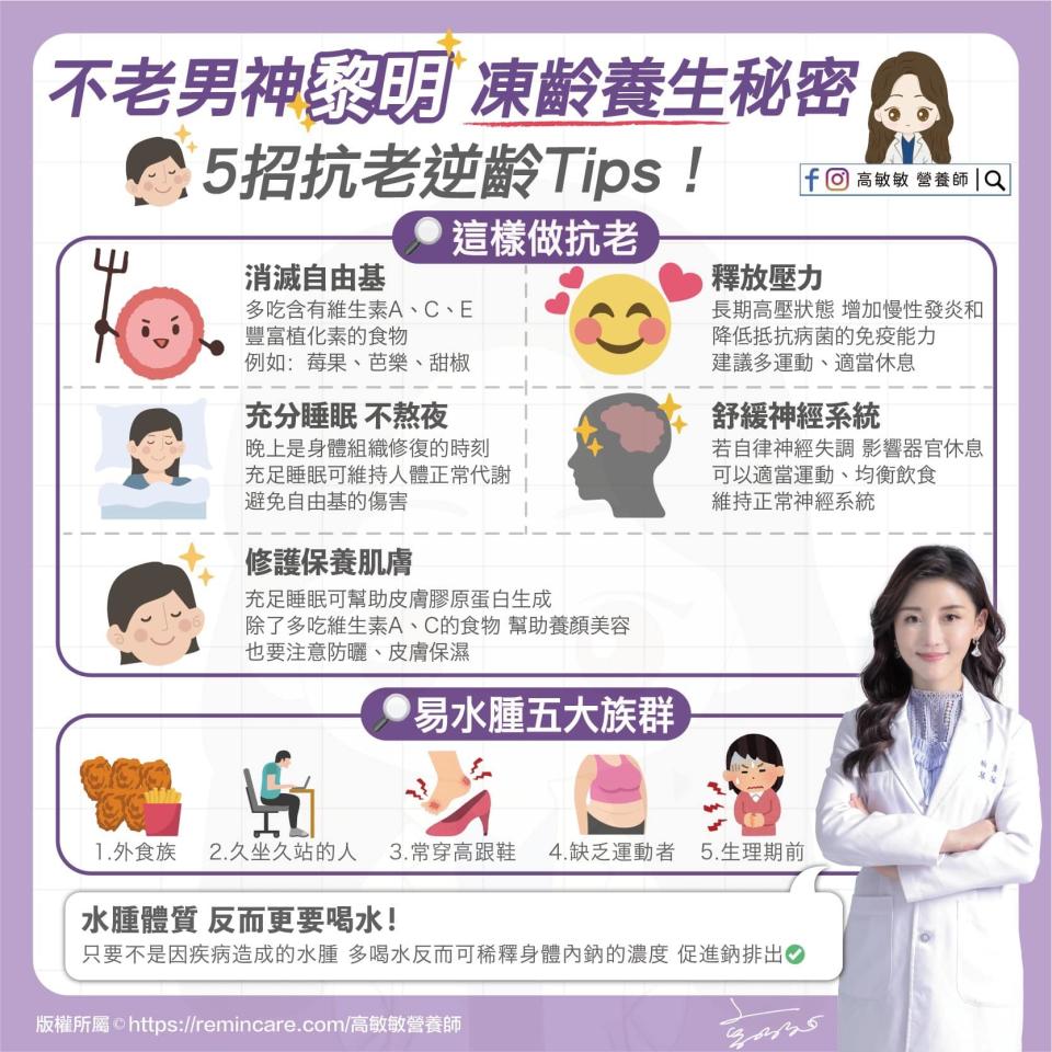 不老男神黎明抗老逆齡tips。（圖／翻攝自高敏敏 營養師臉書）