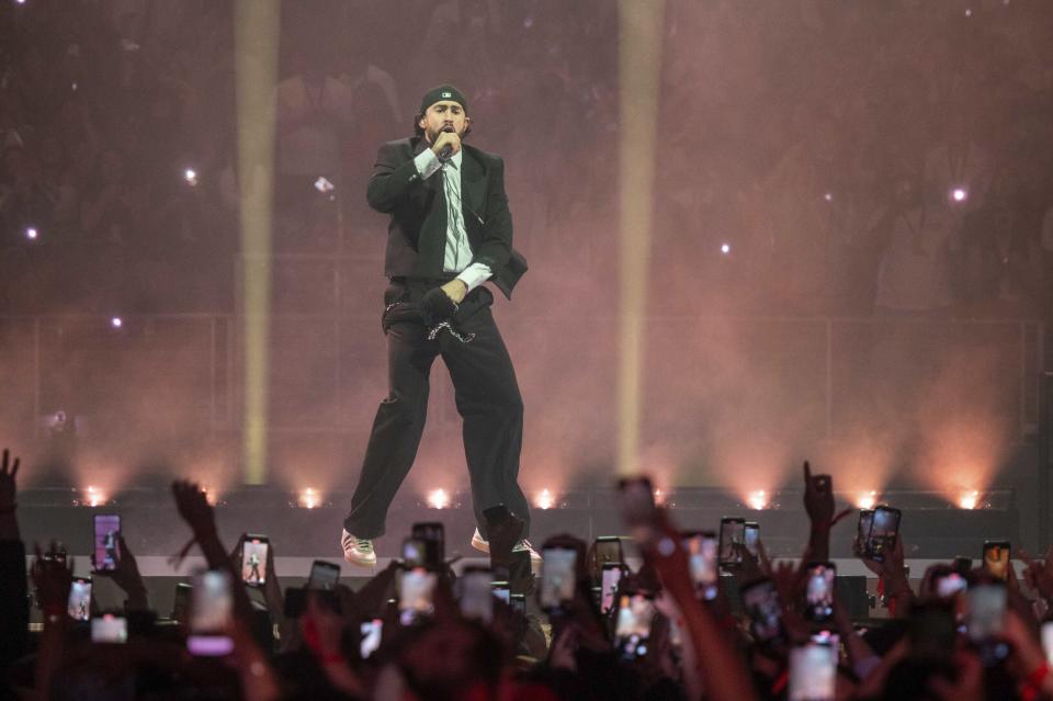 Bad Bunny performs on Wednesday, May 15, 2024, at State Farm Arena in Atlanta. (Photo by Paul R. Giunta/Invision/AP)