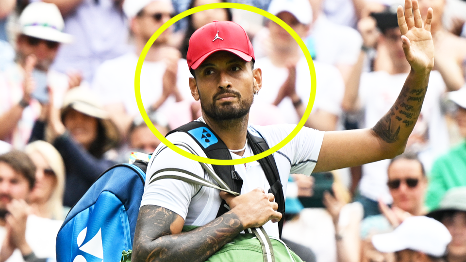 Nick Kyrgios (pictured) waving to the crowd as he walks off Centre Court at Wimbledon.