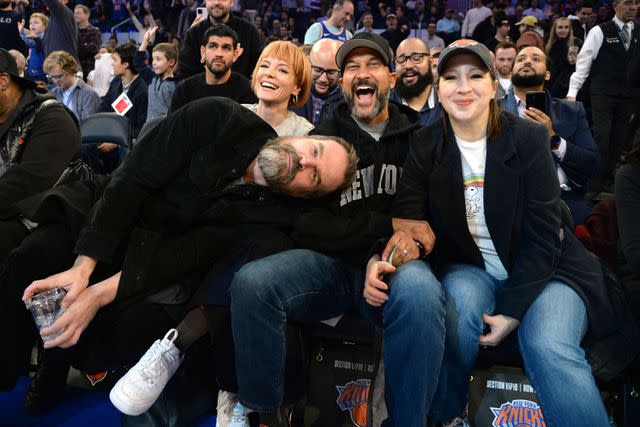 <p>Michael Simon/startraksphoto.com</p> From Left: David Harbour, Lily Allen, Keegan Michael-Key with wife Ellen Key at the Cleveland Cavaliers v New York Knicks game on Nov 1, 2023
