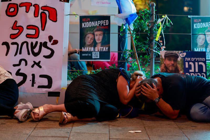 Demonstration by family members and supporters of hostages kidnapped from Israel by Hamas gunmen, in Tel Aviv