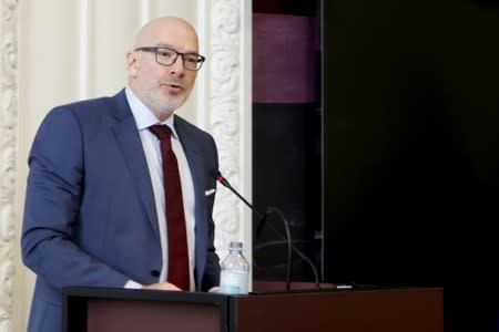 FILE PHOTO: Danske Bank interim CEO Nielsen speaks at a public hearing in Copenhagen