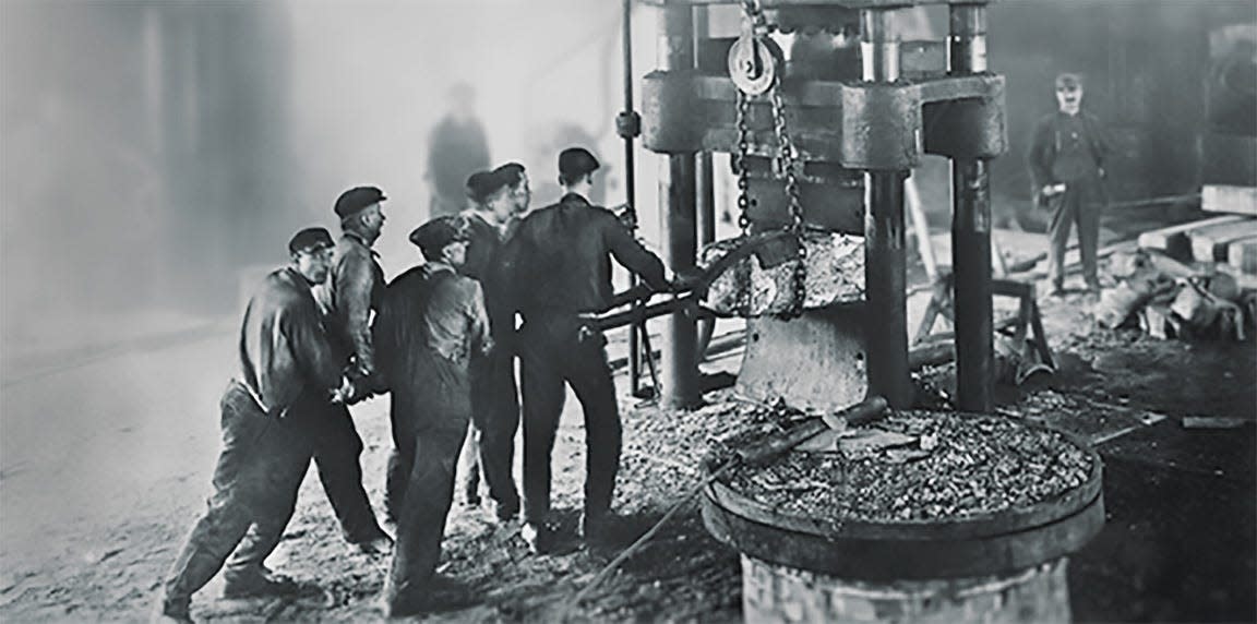This vintage photo shows the early days of the Stark County steel industry. "Stark Men of Steel," a documentary chronicling the rise and fall of local steelmaking, will premiere Friday at the Canton Palace Theatre.