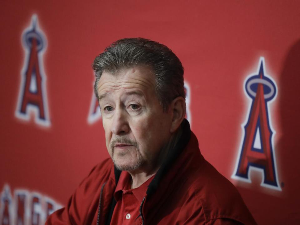 Angels owner Arte Moreno speaks during a news conference in 2017.